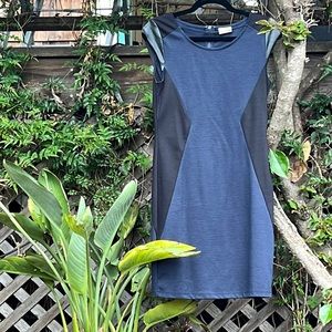 Blue mini dress with leather detail